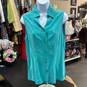 Tianello Blue Sleeveless Button Down Shirt with Notched Collar